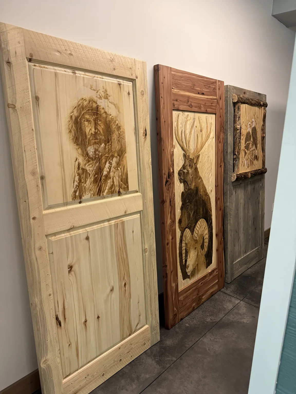 Custom doors displayed in the showroom